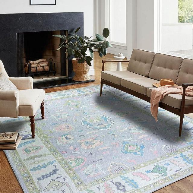 Modern Oushak Rug, Vintage Turkish Colorful Oriental Antique Inspired Area Rugs, Luxury Living Room Bedroom (Pink/Blue/Lavender, 7'5 x 9'9)