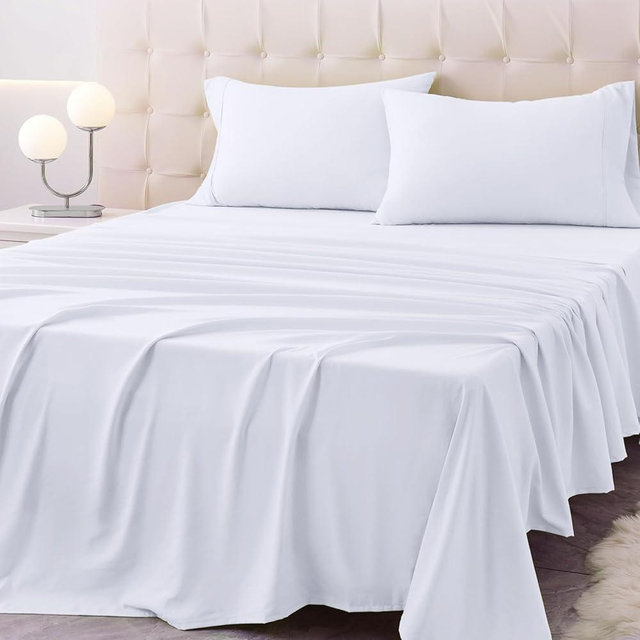 Homilay Queen Size Bed Sheet Set - 4 Piece Soft Microfiber Sheets with Deep Pockets, Cooling Technology, and Wrinkle-Free Pillowcase. Hotel-Quality, Durable Bedding, Brilliant White