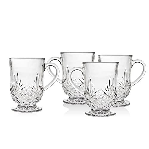 Godinger Coffee Mugs, Tea or Hot Water Glass Cups - Dublin Collection, Set of 4
