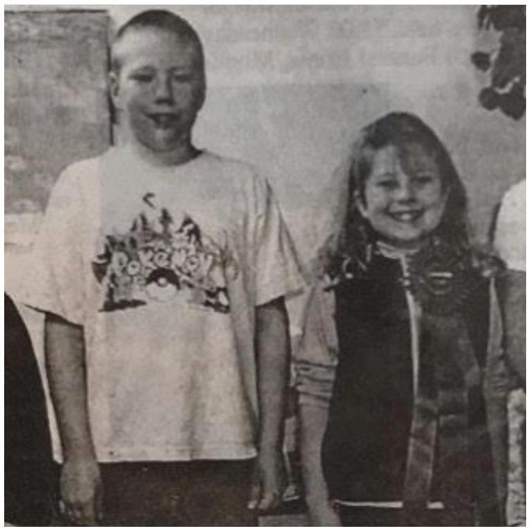 Our first picture together circa 2002. Macki and David in the "Invent Iowa" competition. David may say otherwise but please note the first place ribbon on Macki's vest.