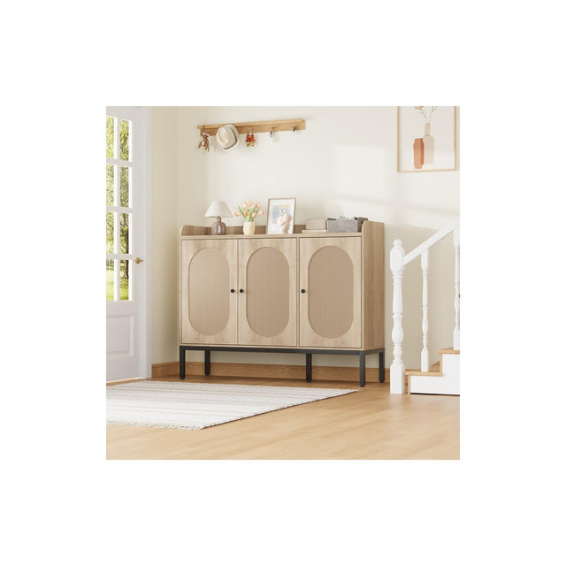 Shoe Cabinet with 3 Rattan Doors, 7-Tier Shoe Storage Cabinet with Adjustable Shelves, Freestanding Shoe Storage Organizer for Entryway, Natural