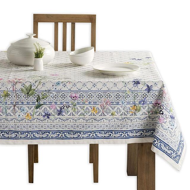 Maison d' Hermine Faïence 100% Cotton Tablecloth for Kitchen | Dining | Tabletop | Decoration | Parties | Wedding | Spring/Summer (Rectangle, 60 Inch by 90 Inch)