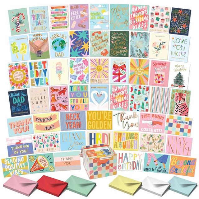 S&O 100 Assorted Cards for All Occasions Box Set - All Occasion Cards Assortment Box with Envelopes - Greeting Cards Assortment Box - Assorted Greeting Cards for All Occasions Box - 4.25x5.75”