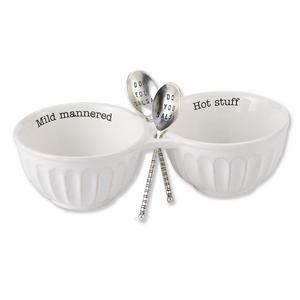 Mud Pie Circa Collection Ceramic & Silver Salsa Double Dip Set