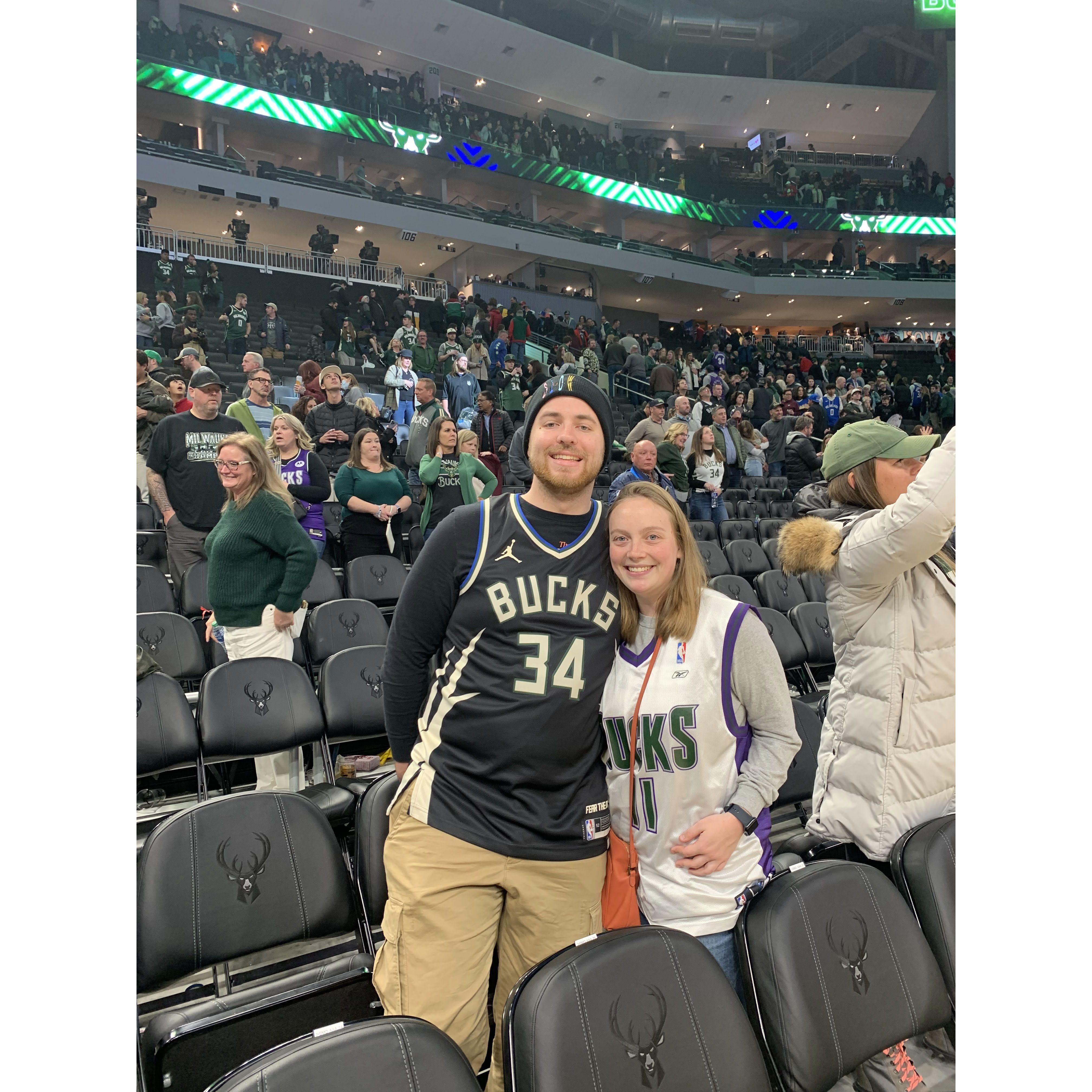We got to sit courtside for a Bucks game in December 2023