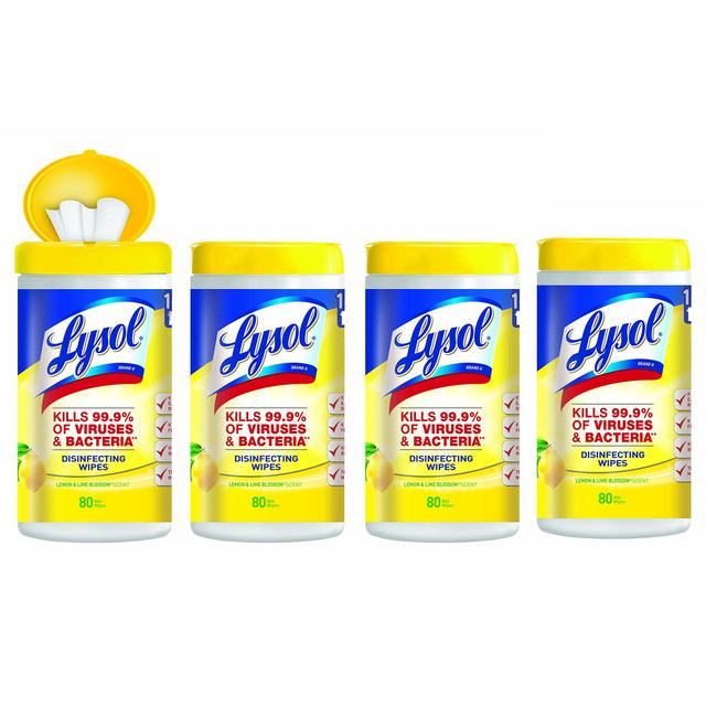 LYSOLDisinfecting Wipes, Value Pack, Lemon & Lime Blossom, 80 Wipes Per Canister, 4 ea