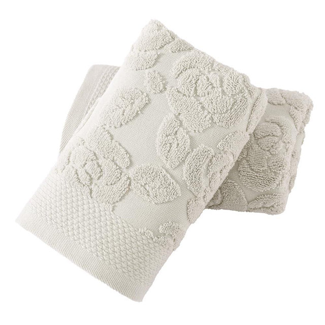 YiLUOMO Lime White Embossed Floral Pattern Hand Towel Set of 2 Super Soft 100% Cotton Highly Absorbent Decorative Rose Bath Hand Towels for Bathroom Home 13x 29 Inch