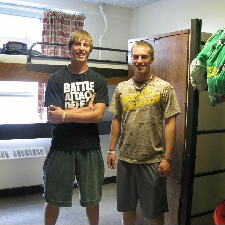 Groomsman Austin Achter and Sam meet for the first time on Ohio State move-in day 2011, Smith Hall, 5th floor, 11th Ave.