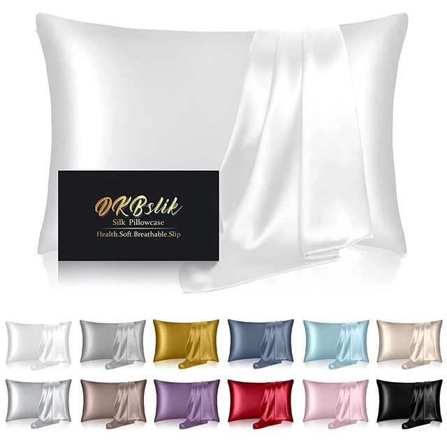 Silk Pillowcase Queen,Mulberry Silk Pillow Case,Health,Soft and Smooth,Anti Acne,Beauty Sleep,Both Sides Natural Silk Satin Pillow Covers with Hidden Zipper for Gift（Queen Size,White）