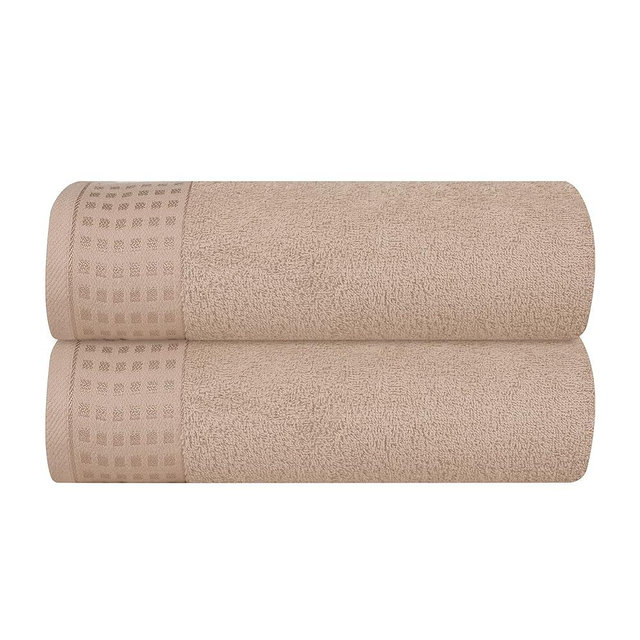 GLAMBURG 100% Cotton 2 Pack Oversized Bath Towel Set 28x55 Inches, Ultra Soft Highly Absorbant Compact Quickdry & Lightweight Large Bath Towels, Ideal for Gym Travel Camp Pool - Tan
