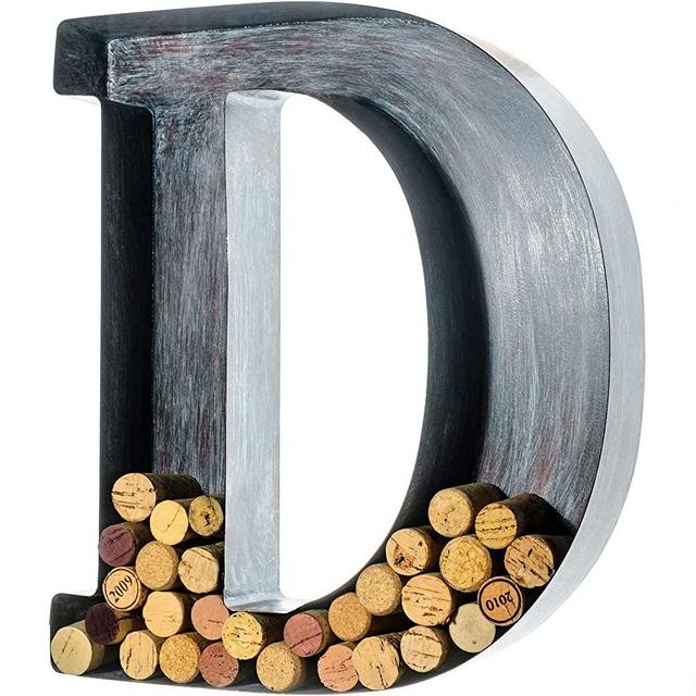 Wine Cork Holder - Metal Monogram Letter (D), Brushed Metal, Large | Wine Lover Gifts, Housewarming, Engagement & Bridal Shower Gifts | Personalized Wall Art | Home Décor