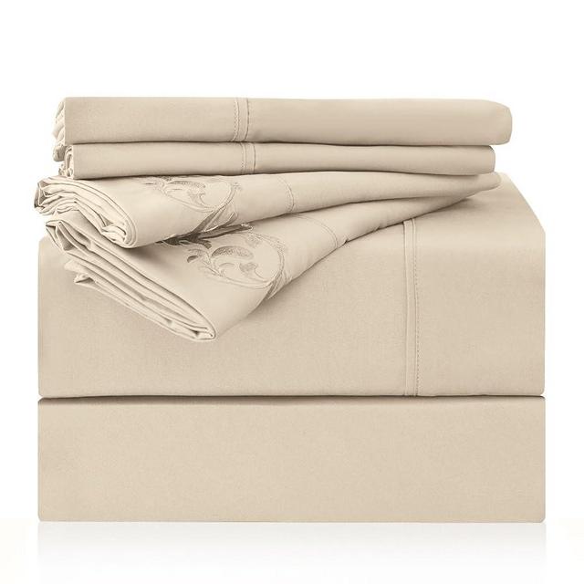 LONAVA King Size Sheet Set - 6 Piece Hotel Luxury Wrinkle-Free Microfiber Sheet, Oeko-TEX Certified, Breathable & Elastic, 16" Deep Pockets, Beige
