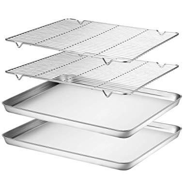 Oven Tray and Rack Set, Stainless Steel Baking Pan with Cooling Rack,9 x 7  x 1inch,Dishwasher Safe Baking Sheet, Anti-rust, Sturdy & Heavy 