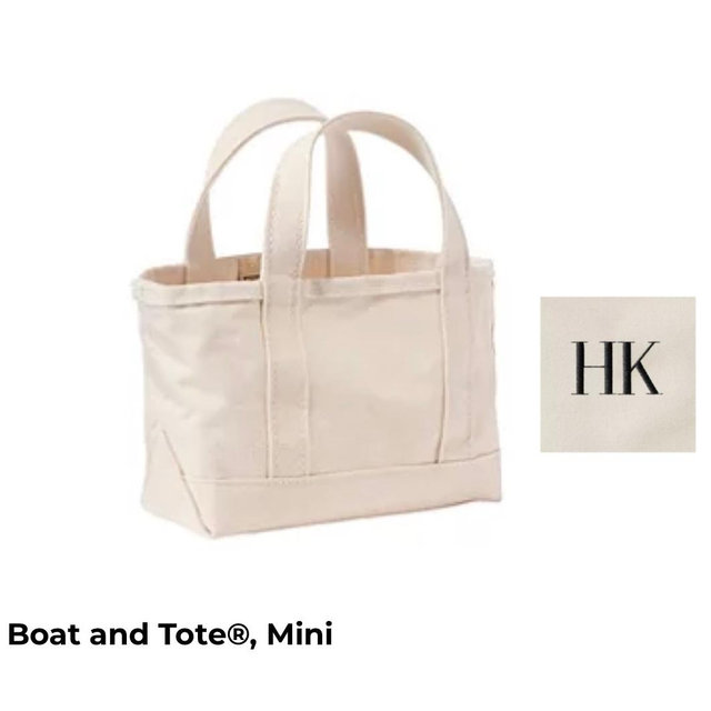 Natural Color LL Bean Tote Bag With Initials “HK” In Black Font “Times Bold”