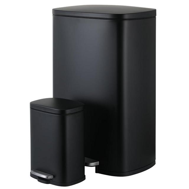 Arlopu 13.2+1.3 Gallon Step Trash Can, Stainless Steel Garbage Bin, Soft-Close Rubbish Bin with Removable Plastic Inner Bucket, Fingerprint-Proof, Lid Dustbin, for Kitchen Home (50L+5L, Black)