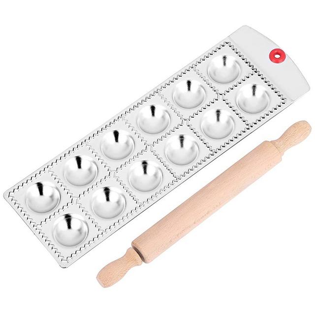 Ravioli molds & Ravioli Maker Tool-12 Hole Round Mold Italian Pasta Italian Tray Kit With Rolling Pin