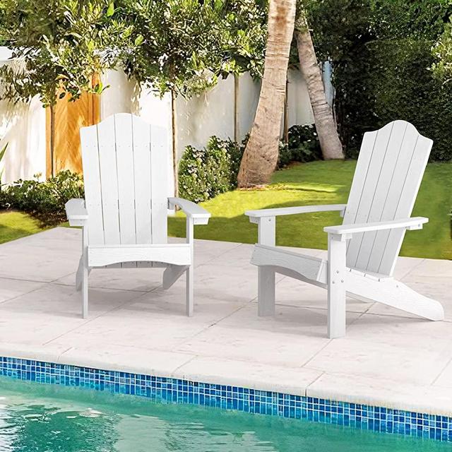 LUE BONA Adirondack Chairs Set of 2, White Poly Adirondack Chair, Modern Plastic Adirondack Fire Pit Chairs Weather Resistant for Patio, Porch, Deck, Pool, Garden, Backyard