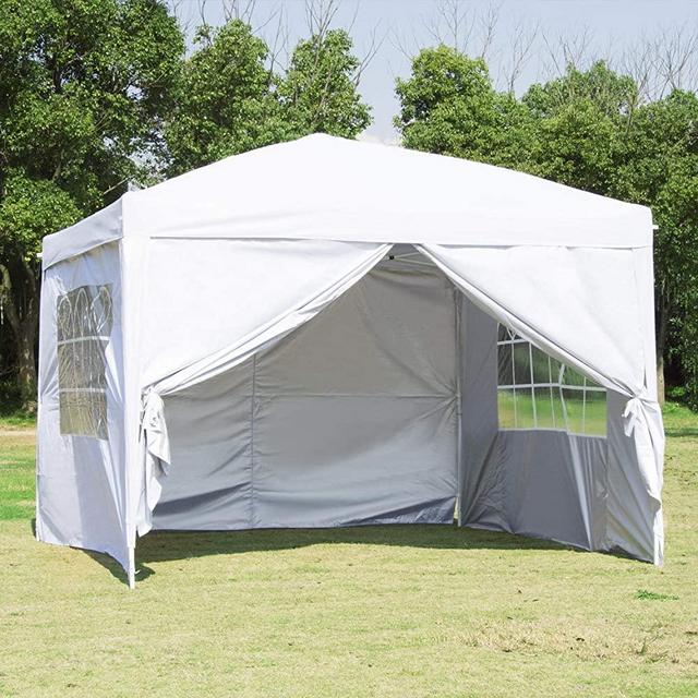 charaHOME 10 x 10 Canopy Tent Pop Up Portable Shade Instant Heavy Duty Outdoor Gazebo White with 4 Removable sidewalls for Outdoor Party Wedding Commercial Activity Pavilion BBQ Beach Car Shelter