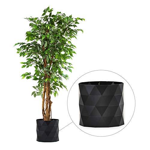 DELUXE 6 Feet Tall FICUS Silk Leaf Artificial Tree + 8" Base + 12" Plant Pot Skirt. 18 Feet of Vine Adorn Wide Real Trunks With Green Leaves Allowing Maintenance Free In-Door And Outdoor Use