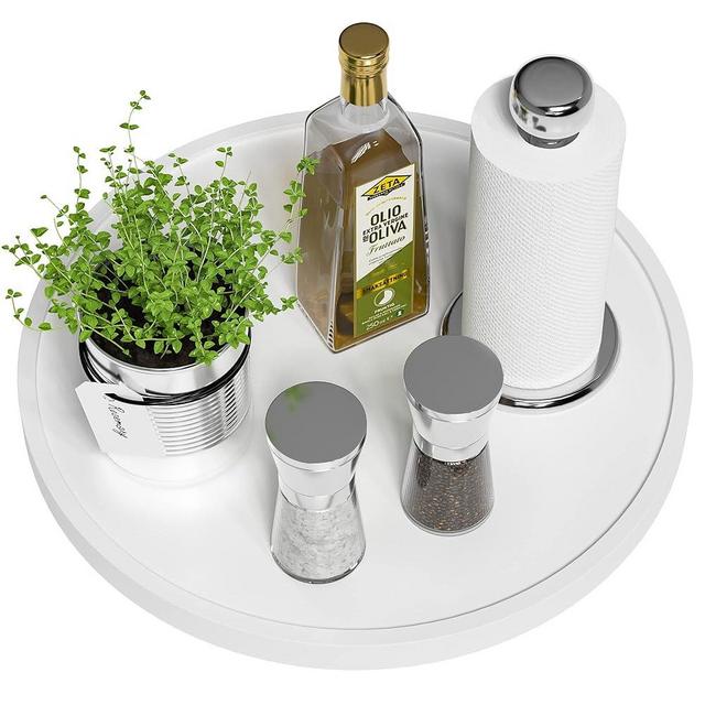 White Lazy Susan Organizer, 13.2 Inch Non-Skid Bamboo Turntable Organizer for Kitchen Table cabinets Closets and Closets, Wood Turntable for Kitchen Countertop Organizer