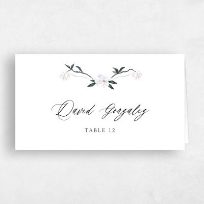 Ebony, White Wedding Place Card - Verdure