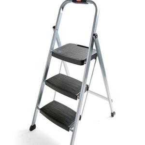 Rubbermaid RM-3W Folding 3-Step Steel Frame Stool with Hand Grip and Plastic Steps, 200-Pound Capacity, Silver Finish