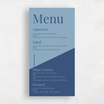 Blue Summer Wedding Menu - Incanta