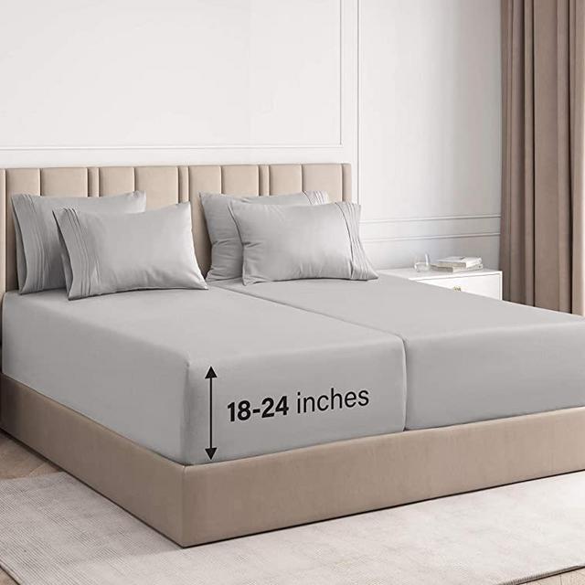 Extra Deep Pocket Sheets - 7 Piece Sheet Set - Split King Size Sheets Deep Pocket - Extra Deep Bed Sheets - Deep Split King Fitted Sheet Set - Super and Ultra Deep Sheets - for Extra Deep Mattress