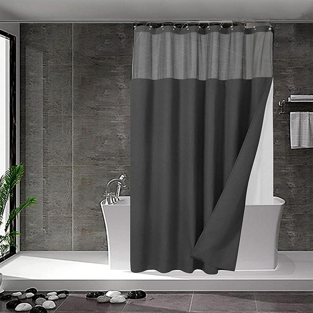 Waffle Weave Shower Curtain with Snap-in Fabric Liner Set, 12 Hooks Included - Hotel Style, Water-Repellent & Washable, Heavyweight Fabric & Mesh Top Window - 71x72, Graphite Gray