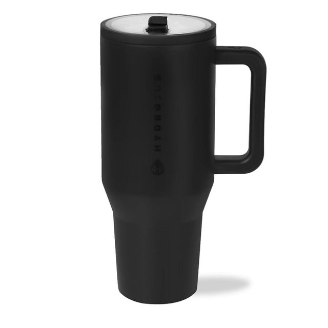 HydroJug Traveler - 40 oz Water Bottle with Handle & Flip Straw - Fits in Cup Holder, Leak Resistant Tumbler-Reusable Insulated Stainless Steel & Rubber Base - Gifts for Women & Men, Black