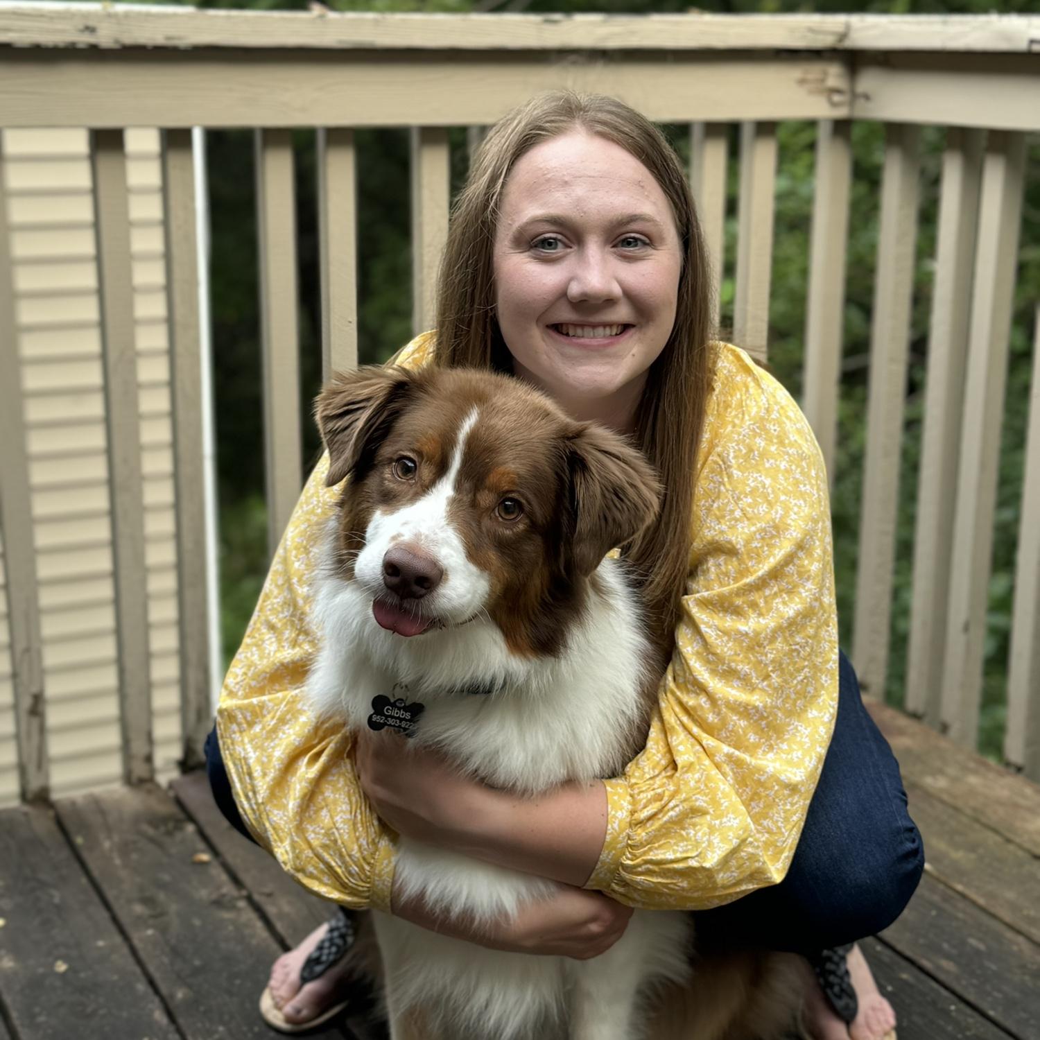 Kayla and Gibby with a hug July 2024