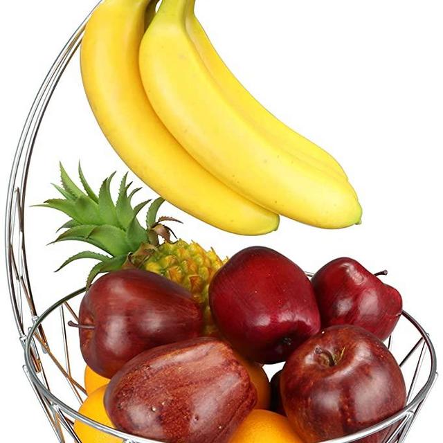 RosyLine Fruit Basket Banana holder, Elegant Fruit Bowl with Banana Tree Hanger (silver)