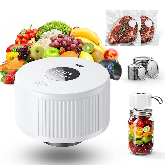 3-in-1 Electric Mason Jar Vacuum Sealer Kit for Mason Jars, Food Savers & Containers | Food Preservation System for Kitchen | Ideal for Canning Jams, Pickles, Dry Foods, Grains & Leftovers (White)