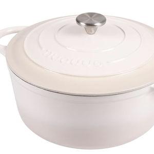 Nuovva Enamelled Cast Iron Dutch Oven Pot with Lid 6.4 Quart Non Stick Casserole Pot – 28cm Oyster Cream