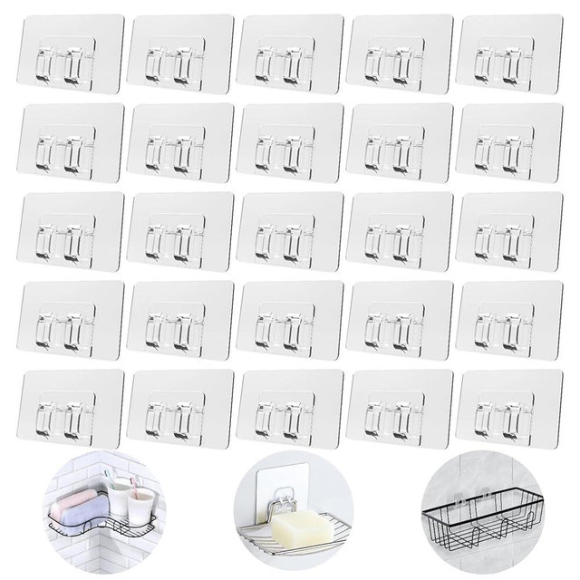 AFFAVON 25Pack Shower Caddy Adhesive Replacement Strong, Waterproof Adhesive Hooks & Strips for No-Drill Corner Shelves, Bathroom Storage & Kitchen Racks Cable Holders for Hanging up to 15lb