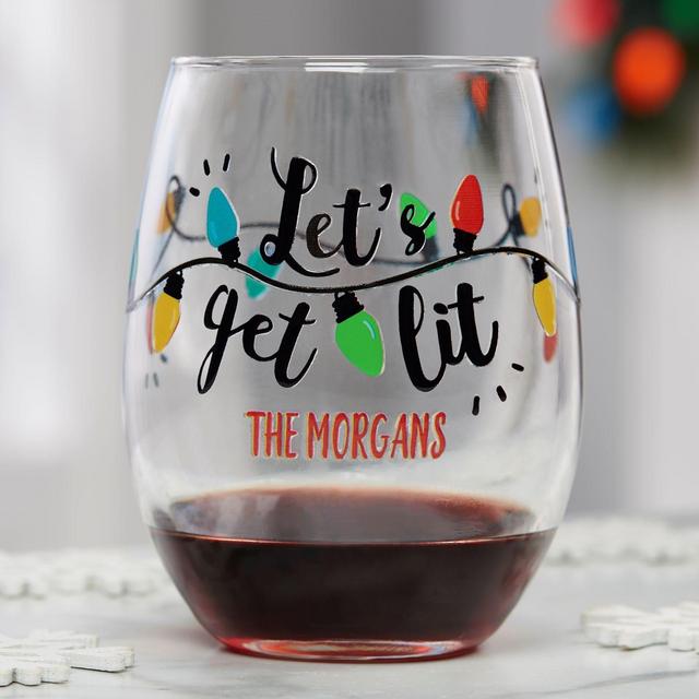 Let's Get Lit Personalized Christmas Stemless Wine Glass