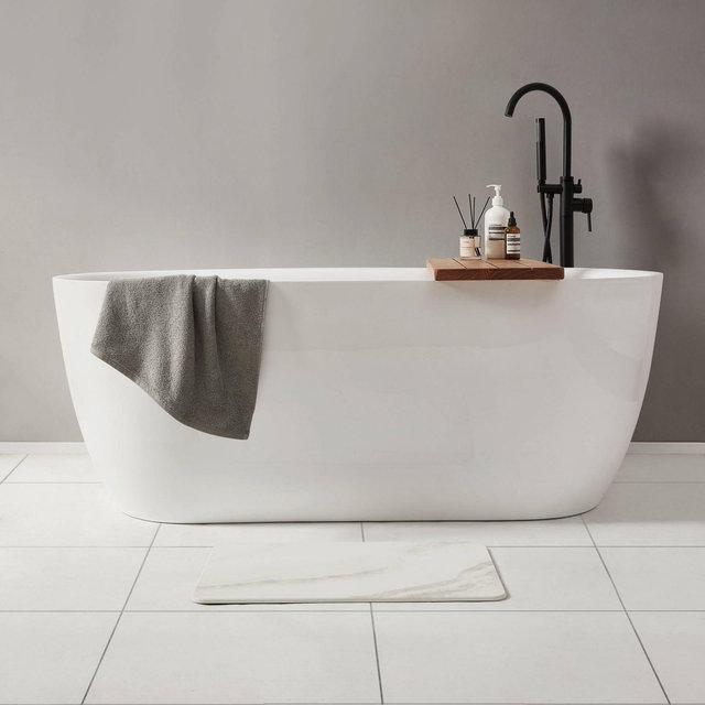 15.4"x23.6" Diatomaceous Stone Hard Bath Mat Marble