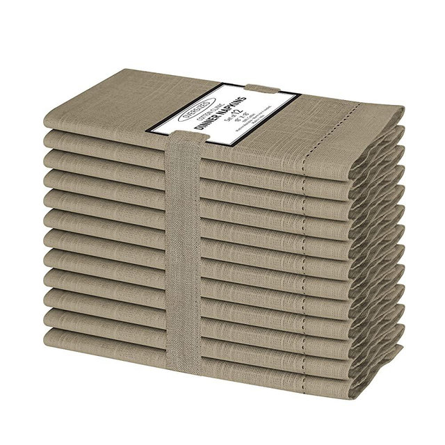 Cotton Clinic Slub Cloth Dinner Napkins – Perfect Everyday Use Table Linen – Soft Durable Washable – Ideal for Party Wedding Farmhouse Christmas Easter – Set of 12 (18x18 in/Beige)