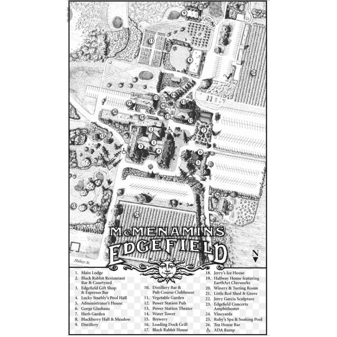 Here is a map of the Mcmenamins property. We are getting married at Blackberry hall/field. There is golf, wine tasting, and several restaurants / bars on the property.
