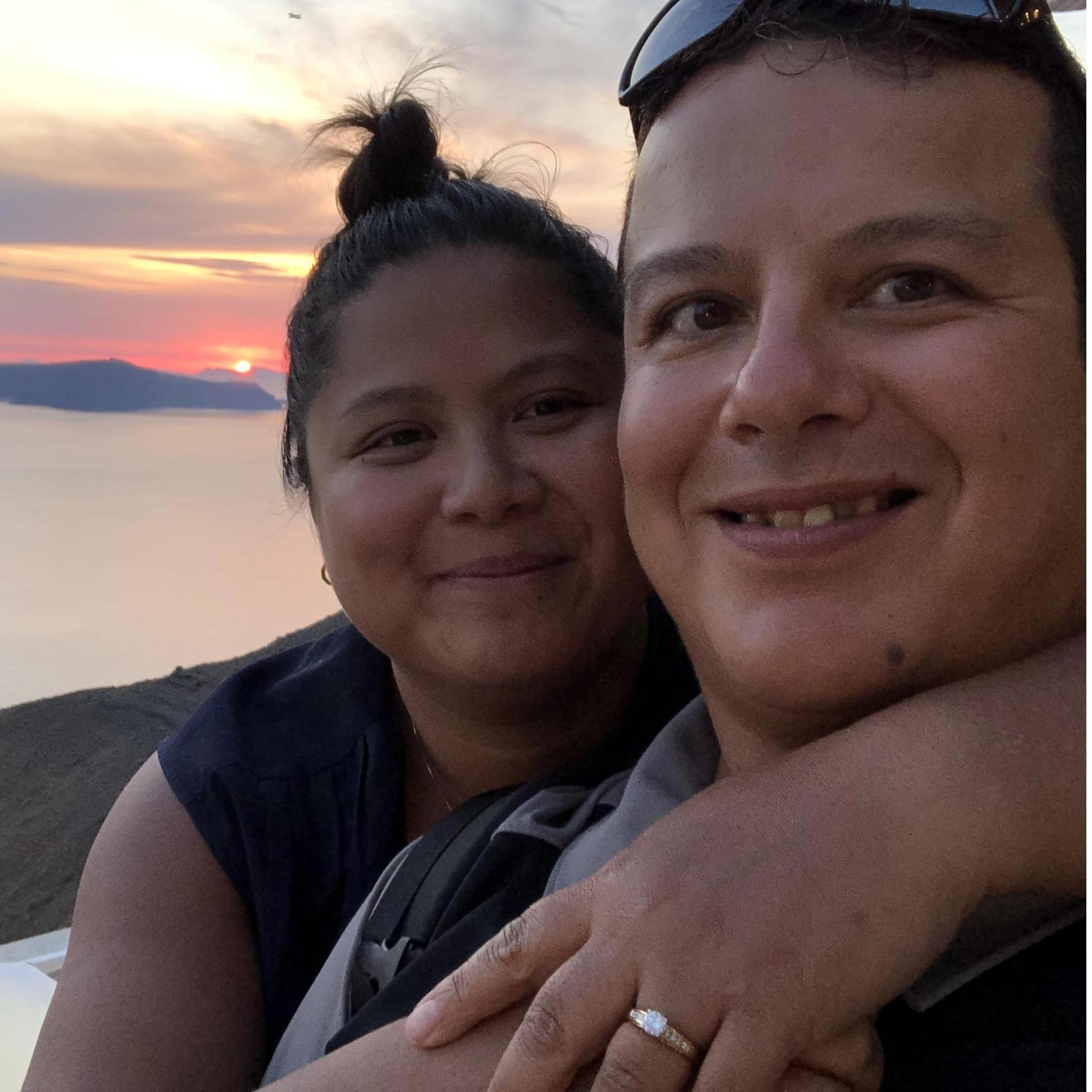 Santorini sunset after saying yes