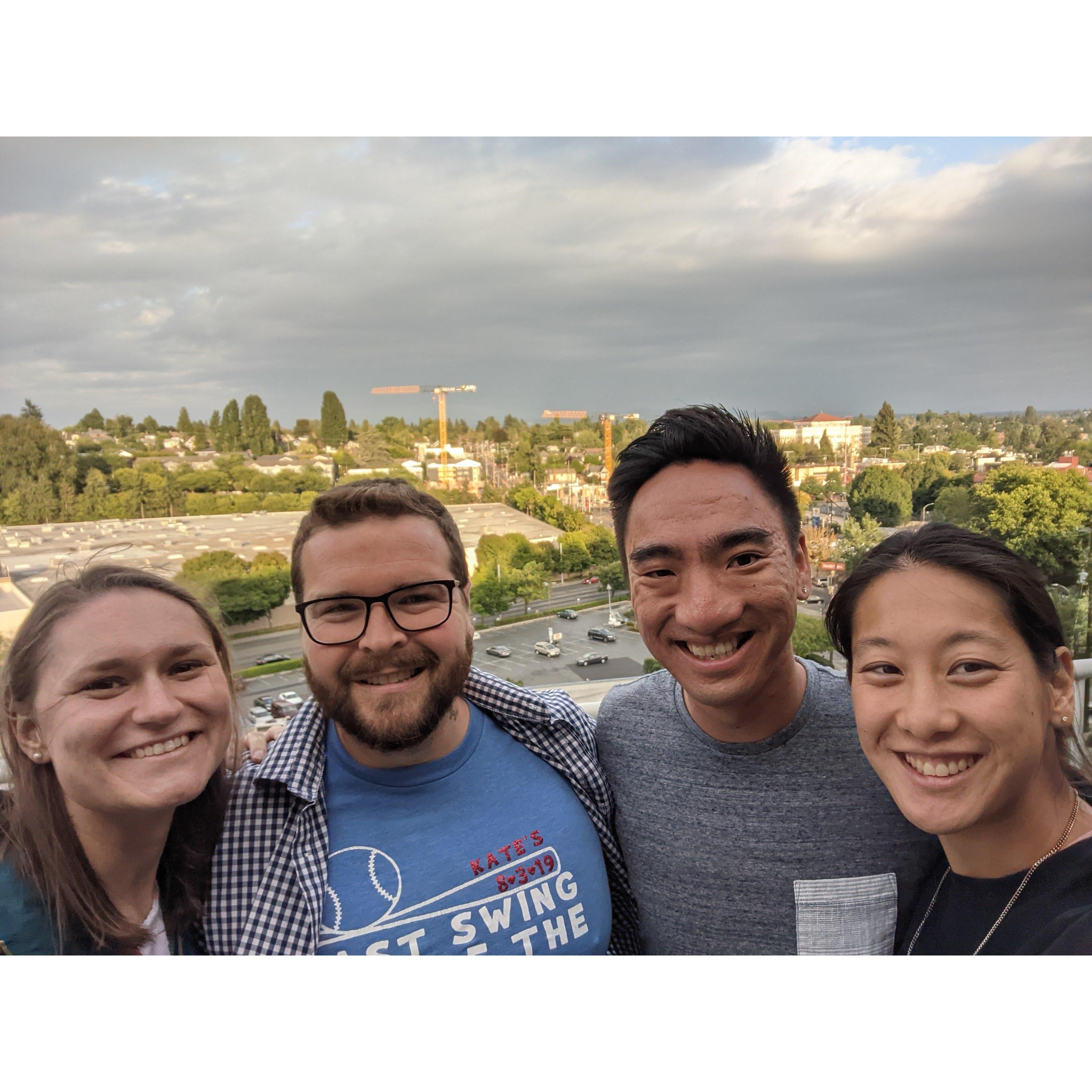 A sweet time with friends in Seattle. Dutch Blitz and shuffle board games on the rooftop with Thai Food for dinner.