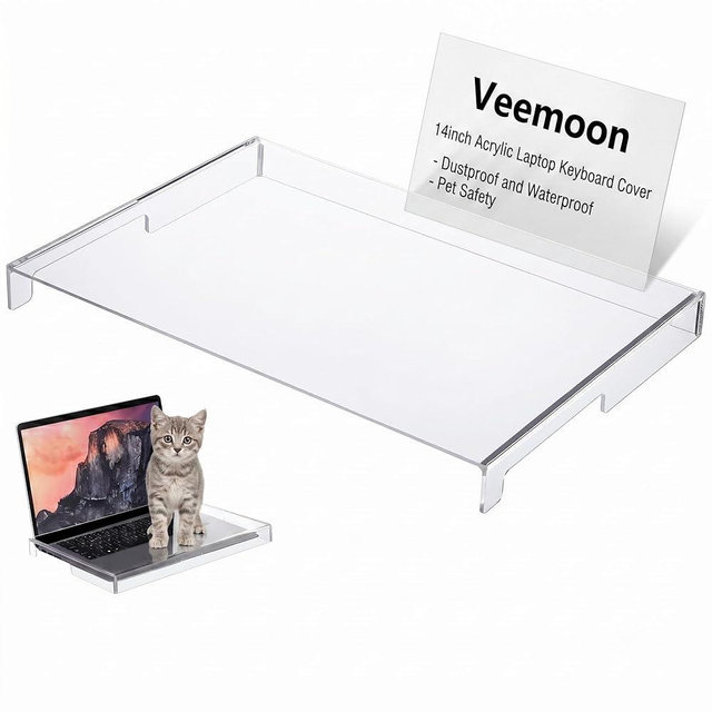 Veemoon 14inch Laptop Keyboard Cover Clear Acrylic Laptop Dust Cover Cat Keyboard Protector Waterproof Computer Case Desktop Protective Accessories for Home School Office (13.8 * 9.8 * 0.6 Inch)