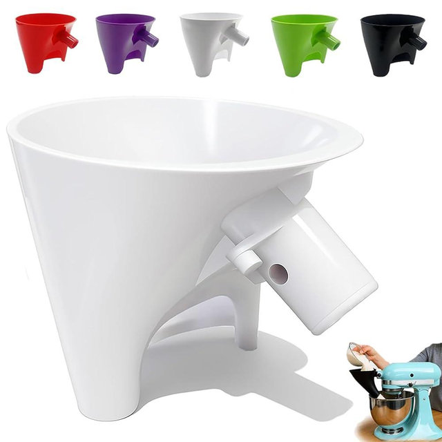 2026 New Flour Funnel for Kitchen Aid Mixer, Easy Pour No-Mess Attachment, Anti-Splash Accessory, Fits Tilt-Head 4.5–5 Qt (KSM150), Durable Dishwasher-Safe Baking Tool (White)