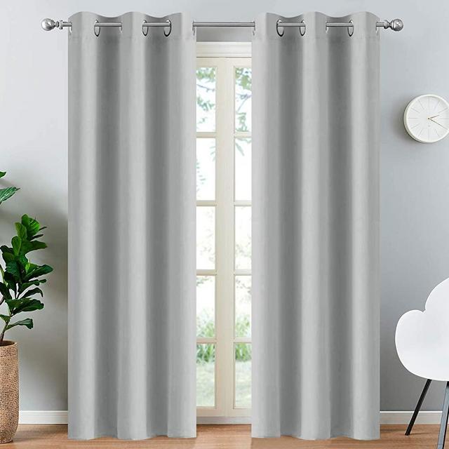 Yakamok Blackout Curtains for Bedroom,Grommet Thermal Insulated Room Darkening Curtains for Living Room, Set of 2 Panels (38 x 84Inch, Light Grey)