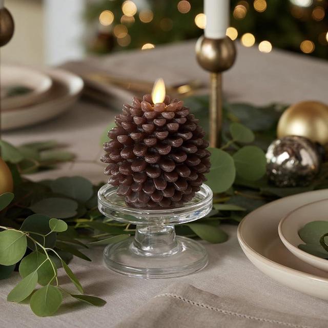 Luminara Pinecone Flameless Candles Chalky Brown Finish Pine Cone Figural, Real Wax Unscented LED Candles, Battery Operated with Timer, Holiday Decoration Table Centerpiece (3.5" x 4")
