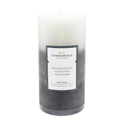 6" x 3" Layered Mottled Pillar Candle Jasmine Bouquet/White Linen/Warm Amber - Threshold&#8482;