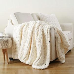 Battilo Cream Chunky Knit Throw Blanket for Couch, Super Soft Chenille Throw Blanket Cozy Warm Thick Ivory White Cable Knitted Blanket for Sofa, Bed, Living Room, 50"x60"