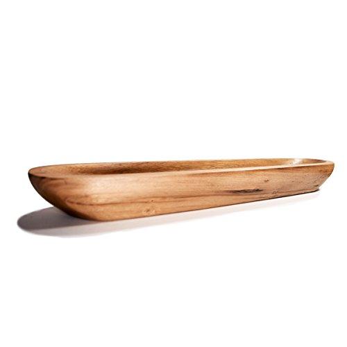 RoRo Hand-carved Acacia Wood Long Bread Tray, 21 Inch Dugout Canoe Style