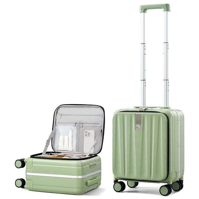 Hanke 16 Inch Underseat Carry On Luggage with Wheels,Small Hard Shell Suitcases for Weekender,Top Opening Lightweight Travel Luggage Suitcase for Womem Men,Bamboo Green.
