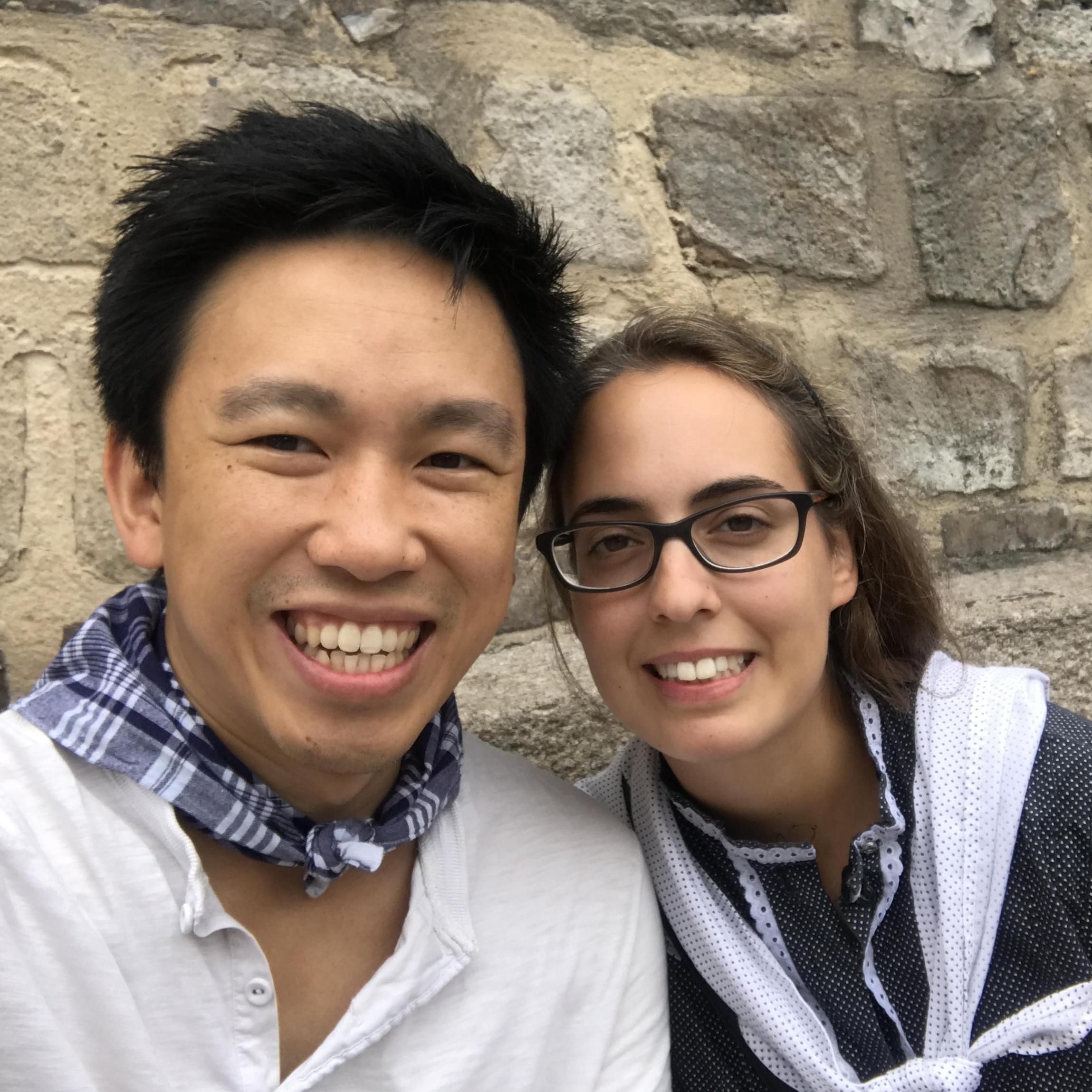 Lidia and Jung wearing traditional basque dress
En fiestas de Vitoria
